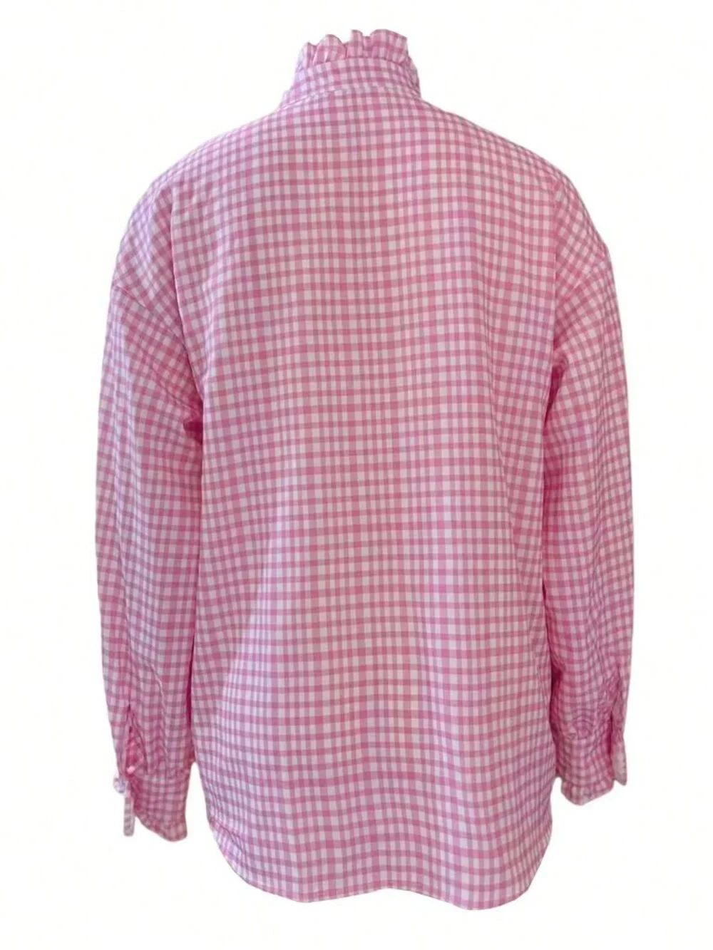 Pink Casual Women's Regular Sleeve Plaid Ruffle Hem Shirt